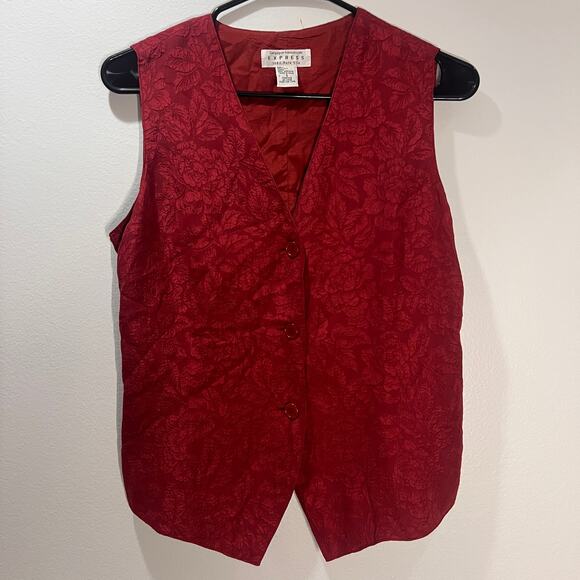 Vintage Compagnie Internationale EXPRESS 100% Silk Red Floral Print Vest Size S - Picture 1 of 4